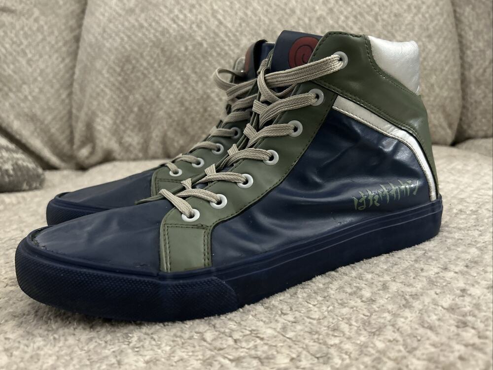 Naruto Shippuden Kakashi Run Hi-Top Sneakers Size 9 Blue Green Silver Anime
